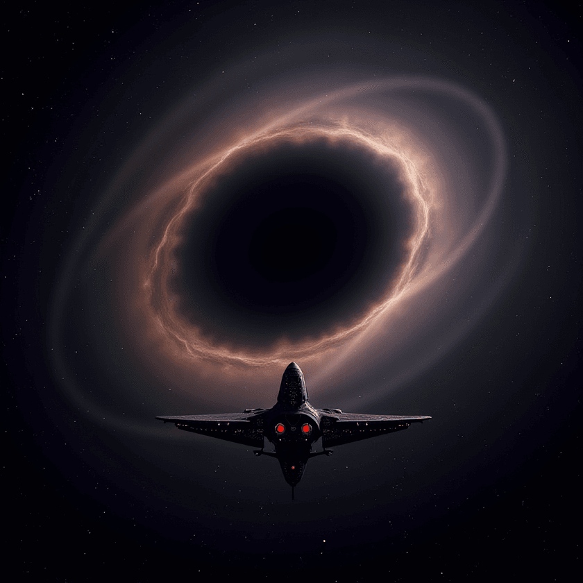 A poster of a starship falling toward a black hole, generated through the MCP server